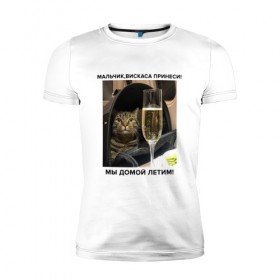 Мужская футболка премиум с принтом Кот-Недолет в Белгороде, 92% хлопок, 8% лайкра | приталенный силуэт, круглый вырез ворота, длина до линии бедра, короткий рукав | Тематика изображения на принте: брат | брат 2 | котики | коты | мемы | мемы с котами
