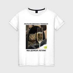 Женская футболка хлопок с принтом Кот-Недолет в Белгороде, 100% хлопок | прямой крой, круглый вырез горловины, длина до линии бедер, слегка спущенное плечо | брат | брат 2 | котики | коты | мемы | мемы с котами
