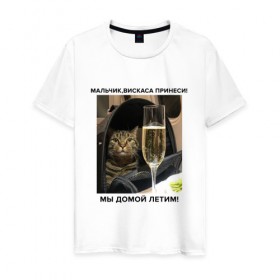 Мужская футболка хлопок с принтом Кот-Недолет в Белгороде, 100% хлопок | прямой крой, круглый вырез горловины, длина до линии бедер, слегка спущенное плечо. | Тематика изображения на принте: брат | брат 2 | котики | коты | мемы | мемы с котами