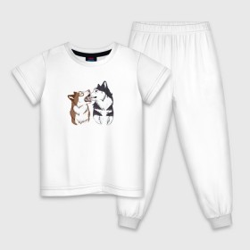 Детская пижама хлопок с принтом Две Хаски в Белгороде, 100% хлопок |  брюки и футболка прямого кроя, без карманов, на брюках мягкая резинка на поясе и по низу штанин
 | Тематика изображения на принте: две хаски | друзья | питомцы | рисунок | собаки | хаски