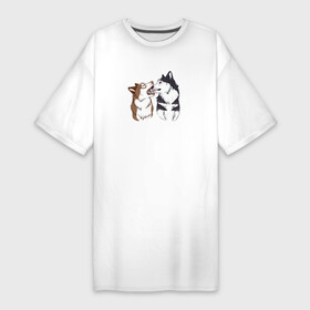 Платье-футболка хлопок с принтом Две Хаски в Белгороде,  |  | Тематика изображения на принте: две хаски | друзья | питомцы | рисунок | собаки | хаски