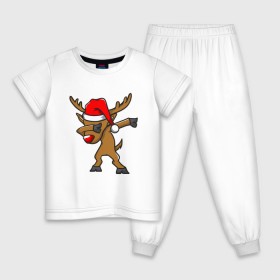 Детская пижама хлопок с принтом Dab Deer в Белгороде, 100% хлопок |  брюки и футболка прямого кроя, без карманов, на брюках мягкая резинка на поясе и по низу штанин
 | 2020 | christmas | dab | deer | new year | santa claus | борода | даб | дед | дед мороз | дедушка | ёлка | зима | мороз | новый год | олень | праздник | рождество | санта клаус | снег