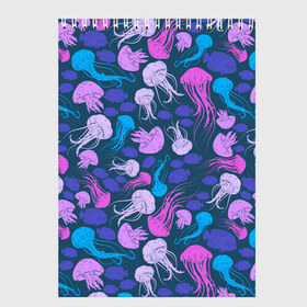 Скетчбук с принтом Медузы в Белгороде, 100% бумага
 | 48 листов, плотность листов — 100 г/м2, плотность картонной обложки — 250 г/м2. Листы скреплены сверху удобной пружинной спиралью | Тематика изображения на принте: медузы | море | под водой | рыбы