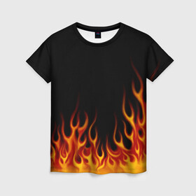 Женская футболка 3D с принтом Пламя Old School в Белгороде, 100% полиэфир ( синтетическое хлопкоподобное полотно) | прямой крой, круглый вырез горловины, длина до линии бедер | burn | fire | костер | нарисованный | огня | огонь | олдскул | пламени | пламя | пожар | пылает | рисованный огонь | языки