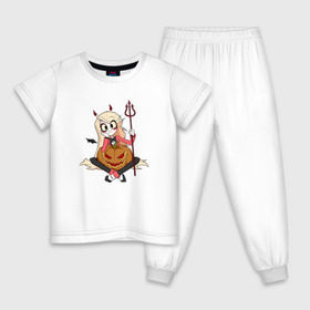 Детская пижама хлопок с принтом Отель Хазбин (Чарли) в Белгороде, 100% хлопок |  брюки и футболка прямого кроя, без карманов, на брюках мягкая резинка на поясе и по низу штанин
 | отель хазбин | персонаж | рисунок | трезубец | тыква | чарли