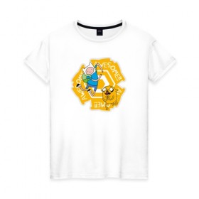 Женская футболка хлопок с принтом Awesome Adventure Time в Белгороде, 100% хлопок | прямой крой, круглый вырез горловины, длина до линии бедер, слегка спущенное плечо | adventure time | awesome | dsgnosadchaya | vdosadir | время приключений | джейк | пендлтон уорд | финн