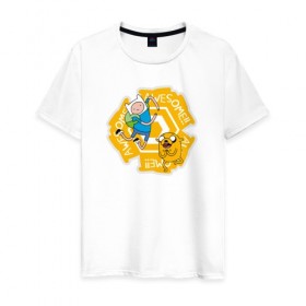 Мужская футболка хлопок с принтом Awesome Adventure Time в Белгороде, 100% хлопок | прямой крой, круглый вырез горловины, длина до линии бедер, слегка спущенное плечо. | adventure time | awesome | dsgnosadchaya | vdosadir | время приключений | джейк | пендлтон уорд | финн
