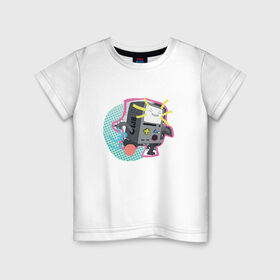 Детская футболка хлопок с принтом БиМО в Белгороде, 100% хлопок | круглый вырез горловины, полуприлегающий силуэт, длина до линии бедер | adventure time | awesome | dsgnosadchaya | vdosadir | бимо | время приключений | джейк | пендлтон уорд | финн