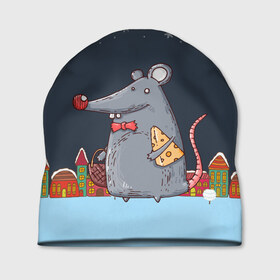 Шапка 3D с принтом Мышка с сыром в Белгороде, 100% полиэстер | универсальный размер, печать по всей поверхности изделия | 2020 | mouse | rat | годкрысы | годмыши | зима | зимняя | крыса | мороз | мышка | мышь | новогодняя | новый год | новый год 2020 | рождество | симолгода | снег | холод