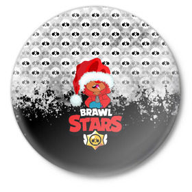 Значок с принтом BRAWL STARS: LEON НОВОГОДНИЙ. в Белгороде,  металл | круглая форма, металлическая застежка в виде булавки | 