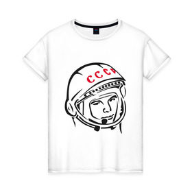 Женская футболка хлопок с принтом футболка ссср Гагарин в Белгороде, 100% хлопок | прямой крой, круглый вырез горловины, длина до линии бедер, слегка спущенное плечо | гагарин | космос | ракета | ссср