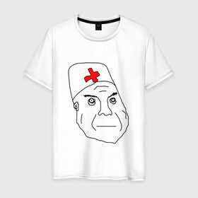 Мужская футболка хлопок с принтом Санитар в Белгороде, 100% хлопок | прямой крой, круглый вырез горловины, длина до линии бедер, слегка спущенное плечо. | врач | постирония | санитар | шизофрения | шуе | шуе ппш