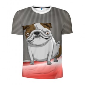 Мужская футболка 3D спортивная с принтом Бульдог в Белгороде, 100% полиэстер с улучшенными характеристиками | приталенный силуэт, круглая горловина, широкие плечи, сужается к линии бедра | dog | большая собака | бульдог | животное | злая собака | пес | собака | собачка