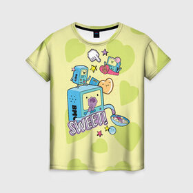 Женская футболка 3D с принтом Sweet BMOs в Белгороде, 100% полиэфир ( синтетическое хлопкоподобное полотно) | прямой крой, круглый вырез горловины, длина до линии бедер | adventure time | bmo | dsgnosadchaya | sweet | vdosadir | бимо | время приключений | пендлтон уорд
