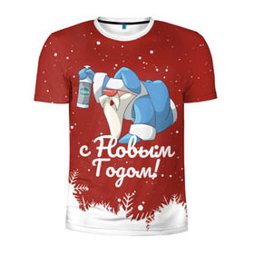 Мужская футболка 3D спортивная с принтом Пьяный Дед Мороз в Белгороде, 100% полиэстер с улучшенными характеристиками | приталенный силуэт, круглая горловина, широкие плечи, сужается к линии бедра | 