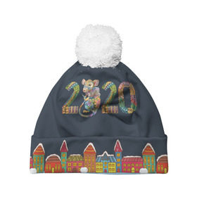 Шапка 3D c помпоном с принтом Новый Год 2020 - год крысы в Белгороде, 100% полиэстер | универсальный размер, печать по всей поверхности изделия | 2020 | mouse | rat | годкрысы | годмыши | зима | зимняя | крыса | мороз | мышка | мышь | новогодняя | новый год | новый год 2020 | рождество | симолгода | снег | холод