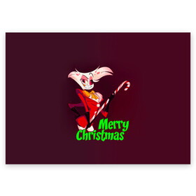 Поздравительная открытка с принтом Merry Christmas в Белгороде, 100% бумага | плотность бумаги 280 г/м2, матовая, на обратной стороне линовка и место для марки
 | alastor | hazbin hotel | аластор | ангел пыли | вегги | мульт | ниффти | отель хазбин | сериал | сэр пентиус | том тренч | хаск | чарли | черри | энджел даст
