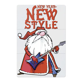 Магнитный плакат 2Х3 с принтом New Year - new style в Белгороде, Полимерный материал с магнитным слоем | 6 деталей размером 9*9 см | beard | boots | cap | fur coat | guitar | moustache | music | new year | nose | santa claus | style | башмаки | борода | гитара | дед мороз | джинсы | музыка | новый год | нос | солист | стиль | усы | шапка | шуба