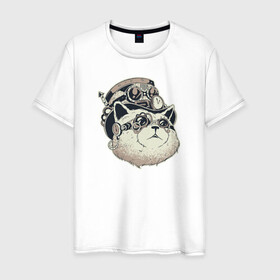 Мужская футболка хлопок с принтом Кот Steampunk в Белгороде, 100% хлопок | прямой крой, круглый вырез горловины, длина до линии бедер, слегка спущенное плечо. | cat | kitty | steampunk | кот | котики | коты | кошка | кошки | стимпанк