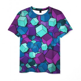Мужская футболка 3D с принтом Кубы в Белгороде, 100% полиэфир | прямой крой, круглый вырез горловины, длина до линии бедер | абстрактно | абстрактные | абстрактный | абстрактным | абстракция | кубики | кубические | кубический | кубическое | кубы | неон | неонка | неоновые | разноцветные | светящиеся | цветное | цветные