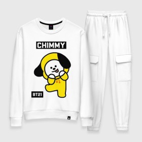 Женский костюм хлопок с принтом CHIMMY BT21 в Белгороде, 100% хлопок | на свитшоте круглая горловина, мягкая резинка по низу. Брюки заужены к низу, на них два вида карманов: два 