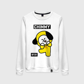 Женский свитшот хлопок с принтом CHIMMY BT21 в Белгороде, 100% хлопок | прямой крой, круглый вырез, на манжетах и по низу широкая трикотажная резинка  | Тематика изображения на принте: bt21 | bts | chimmy | cooky | koya | love yourself. | mang | rj | shooky | tata | бт21 | бтс