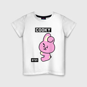 Детская футболка хлопок с принтом COOKY BT21 в Белгороде, 100% хлопок | круглый вырез горловины, полуприлегающий силуэт, длина до линии бедер | bt21 | bts | chimmy | cooky | koya | love yourself. | mang | rj | shooky | tata | бт21 | бтс