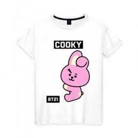 Женская футболка хлопок с принтом COOKY BT21 в Белгороде, 100% хлопок | прямой крой, круглый вырез горловины, длина до линии бедер, слегка спущенное плечо | bt21 | bts | chimmy | cooky | koya | love yourself. | mang | rj | shooky | tata | бт21 | бтс