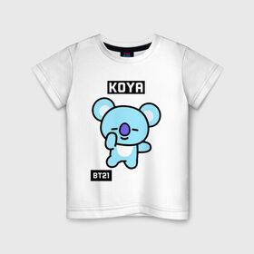Детская футболка хлопок с принтом KOYA BT21 в Белгороде, 100% хлопок | круглый вырез горловины, полуприлегающий силуэт, длина до линии бедер | bt21 | bts | chimmy | cooky | koya | love yourself. | mang | rj | shooky | tata | бт21 | бтс