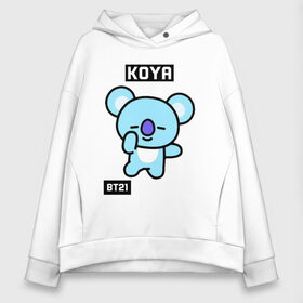 Женское худи Oversize хлопок с принтом KOYA BT21 в Белгороде, френч-терри — 70% хлопок, 30% полиэстер. Мягкий теплый начес внутри —100% хлопок | боковые карманы, эластичные манжеты и нижняя кромка, капюшон на магнитной кнопке | bt21 | bts | chimmy | cooky | koya | love yourself. | mang | rj | shooky | tata | бт21 | бтс