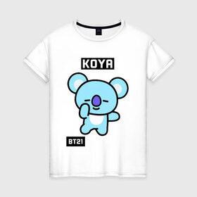 Женская футболка хлопок с принтом KOYA BT21 в Белгороде, 100% хлопок | прямой крой, круглый вырез горловины, длина до линии бедер, слегка спущенное плечо | bt21 | bts | chimmy | cooky | koya | love yourself. | mang | rj | shooky | tata | бт21 | бтс