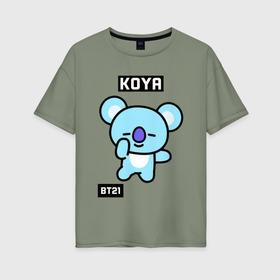 Женская футболка хлопок Oversize с принтом KOYA BT21 в Белгороде, 100% хлопок | свободный крой, круглый ворот, спущенный рукав, длина до линии бедер
 | bt21 | bts | chimmy | cooky | koya | love yourself. | mang | rj | shooky | tata | бт21 | бтс