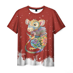 Мужская футболка 3D с принтом Крыса 2020 в Белгороде, 100% полиэфир | прямой крой, круглый вырез горловины, длина до линии бедер | 2020 | mouse | rat | годкрысы | годмыши | зима | зимняя | крыса | мороз | мышка | мышь | новогодняя | новый год | новый год 2020 | рождество | симолгода | снег | холод