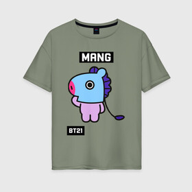 Женская футболка хлопок Oversize с принтом MANG BT21 в Белгороде, 100% хлопок | свободный крой, круглый ворот, спущенный рукав, длина до линии бедер
 | bt21 | bts | chimmy | cooky | koya | love yourself. | mang | rj | shooky | tata | бт21 | бтс