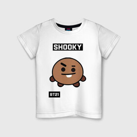 Детская футболка хлопок с принтом SHOOKY BT21 в Белгороде, 100% хлопок | круглый вырез горловины, полуприлегающий силуэт, длина до линии бедер | bt21 | bts | chimmy | cooky | koya | love yourself. | mang | rj | shooky | tata | бт21 | бтс