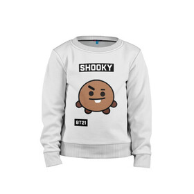 Детский свитшот хлопок с принтом SHOOKY BT21 в Белгороде, 100% хлопок | круглый вырез горловины, эластичные манжеты, пояс и воротник | bt21 | bts | chimmy | cooky | koya | love yourself. | mang | rj | shooky | tata | бт21 | бтс