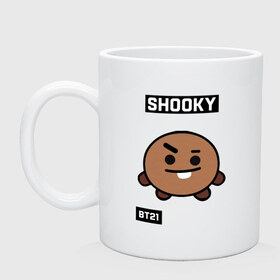 Кружка с принтом SHOOKY BT21 в Белгороде, керамика | объем — 330 мл, диаметр — 80 мм. Принт наносится на бока кружки, можно сделать два разных изображения | Тематика изображения на принте: bt21 | bts | chimmy | cooky | koya | love yourself. | mang | rj | shooky | tata | бт21 | бтс