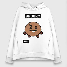 Женское худи Oversize хлопок с принтом SHOOKY BT21 в Белгороде, френч-терри — 70% хлопок, 30% полиэстер. Мягкий теплый начес внутри —100% хлопок | боковые карманы, эластичные манжеты и нижняя кромка, капюшон на магнитной кнопке | bt21 | bts | chimmy | cooky | koya | love yourself. | mang | rj | shooky | tata | бт21 | бтс