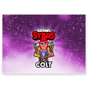 Поздравительная открытка с принтом BRAWL STARS COLT в Белгороде, 100% бумага | плотность бумаги 280 г/м2, матовая, на обратной стороне линовка и место для марки
 | brawl stars | brawl stars colt | brawler | colt | бравл старз | бравлер | кольт