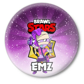 Значок с принтом BRAWL STARS EMZ в Белгороде,  металл | круглая форма, металлическая застежка в виде булавки | Тематика изображения на принте: brawl stars | brawl stars emz | brawler | emz | бравл старз | бравлер | эмз