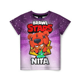 Детская футболка 3D с принтом BRAWL STARS NITA в Белгороде, 100% гипоаллергенный полиэфир | прямой крой, круглый вырез горловины, длина до линии бедер, чуть спущенное плечо, ткань немного тянется | brawl stars | brawl stars nita | brawler | nita | бравл старз | бравлер | нита