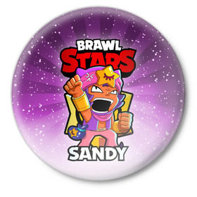 Значок с принтом BRAWL STARS SANDY в Белгороде,  металл | круглая форма, металлическая застежка в виде булавки | Тематика изображения на принте: brawl stars | brawl stars sandy | brawler | sandy | бравл старз | бравлер | сэнди