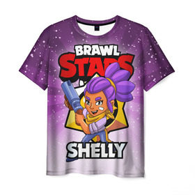 Мужская футболка 3D с принтом BRAWL STARS SHELLY в Белгороде, 100% полиэфир | прямой крой, круглый вырез горловины, длина до линии бедер | Тематика изображения на принте: brawl stars | brawl stars shelly | brawler | shelly | бравл старз | бравлер | шелли