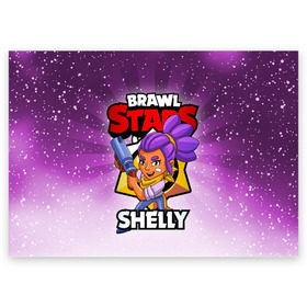 Поздравительная открытка с принтом BRAWL STARS SHELLY в Белгороде, 100% бумага | плотность бумаги 280 г/м2, матовая, на обратной стороне линовка и место для марки
 | brawl stars | brawl stars shelly | brawler | shelly | бравл старз | бравлер | шелли