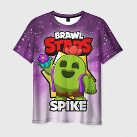 Мужская футболка 3D с принтом BRAWL STARS SPIKE в Белгороде, 100% полиэфир | прямой крой, круглый вырез горловины, длина до линии бедер | Тематика изображения на принте: brawl stars | brawl stars spike | brawler | spike | бравл старз | бравлер | спайк