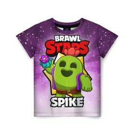 Детская футболка 3D с принтом BRAWL STARS SPIKE в Белгороде, 100% гипоаллергенный полиэфир | прямой крой, круглый вырез горловины, длина до линии бедер, чуть спущенное плечо, ткань немного тянется | brawl stars | brawl stars spike | brawler | spike | бравл старз | бравлер | спайк