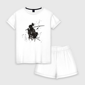 Женская пижама с шортиками хлопок с принтом Samurai в Белгороде, 100% хлопок | футболка прямого кроя, шорты свободные с широкой мягкой резинкой | samurai | warrior | воин | самурай