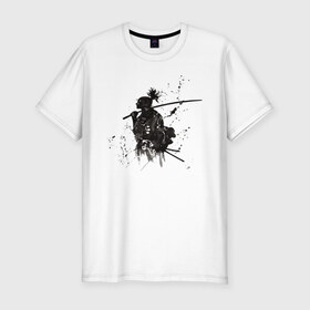 Мужская футболка хлопок Slim с принтом Samurai в Белгороде, 92% хлопок, 8% лайкра | приталенный силуэт, круглый вырез ворота, длина до линии бедра, короткий рукав | samurai | warrior | воин | самурай