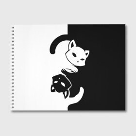 Альбом для рисования с принтом ДВА КОТА КУВЫРКАЮТСЯ в Белгороде, 100% бумага
 | матовая бумага, плотность 200 мг. | Тематика изображения на принте: black white | два кота кувыркаются | животные | котики | коты | черно белое