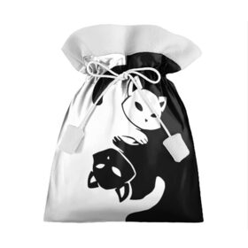 Подарочный 3D мешок с принтом ДВА КОТА КУВЫРКАЮТСЯ. в Белгороде, 100% полиэстер | Размер: 29*39 см | Тематика изображения на принте: black white | два кота кувыркаются | животные | котики | коты | черно белое